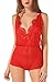 The victory of cupid Eyelash lace deep V-neck America back piece pajamas,Red,XX-Large