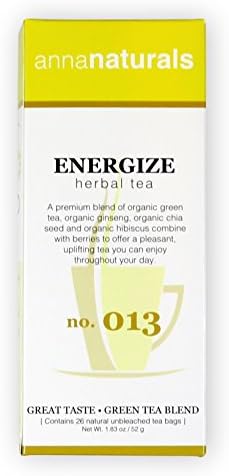 Energizing Tea - Organic Green Tea - Energize Herbal Tea for Stamina &amp; Endurance - 26 Bags
