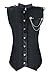 Charmian Men's Spiral Steel Boned Victorian Steampunk Gothic Retro Stripe Waistcoat Vest with Chain Black XXX-Large