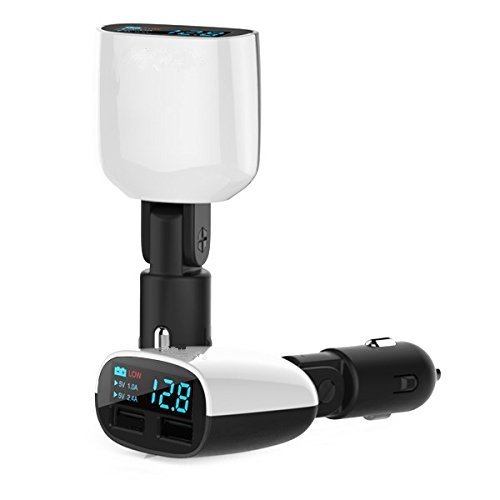 Car Charger, 3.4 A Car Charger Adapter Metal Dual USB Car Charger LED Display Car Voltage Detector Flush Fit Iphone X/ 8/7/ 6s/ Plus, iPad Air 2/ Mini 3, Galaxy S9/ S8/ S7 Edge Android Devices - Thumbnail 2