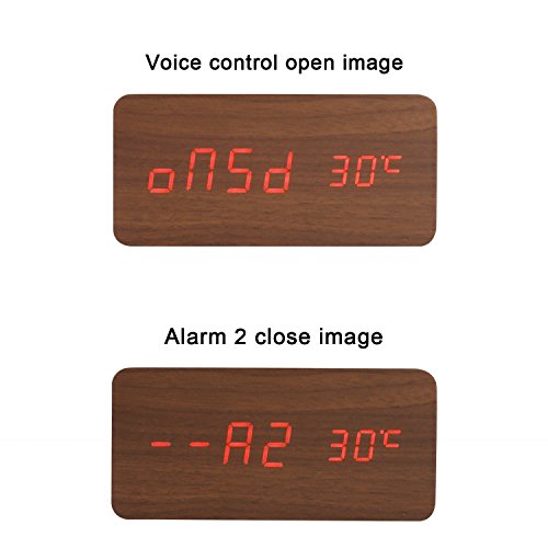 KABB Digital Clock, Wooden Alarm Clock, LED Desk Shelf Clock with Triple Alarms Calender Temperature Display and Voice Control Travel Clock for Office Home Decor (6 Inches) - Thumbnail 3
