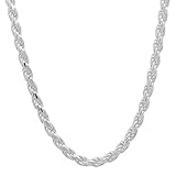 3.5mm Solid 925 Sterling Silver Diamond-Cut Rope Link Italian Chain, 18