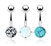Pierced Owl Set of 3 14GA 316L Surgical Steel Semi Precious Stone Belly Button Rings, Includes Opalite, Snowflake Obsidian & Blue Turquoise