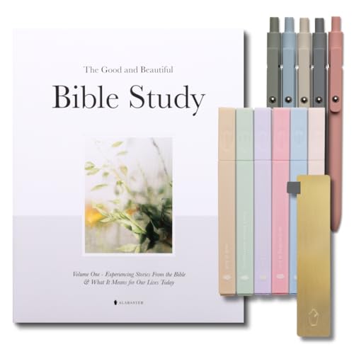 Alabaster Co. - The Good and Beautiful Bible Study Kit: Pastel Highlighters, Gel Ink Pen, Brass Bookmark