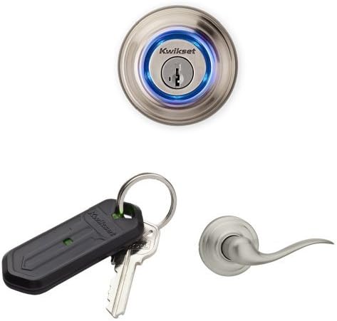 Kwikset Kevo (2nd Gen), Key FOB Accessory and Tustin Passage Lever Bundle, Compatible with Alexa via Kevo Plus, in Satin Nickel