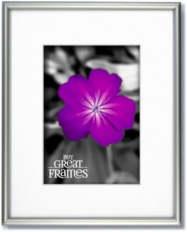 SET of 12 - 8x10 Frosted Silver Aluminum Metal Picture Frames and Glass with Single White Mats for 5x7.