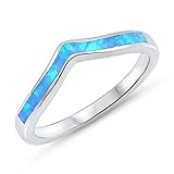 Blue Simulated Opal Chevron Thumb Pointed Ring .925 Sterling Silver Band Size 8 (RNG16836-8)