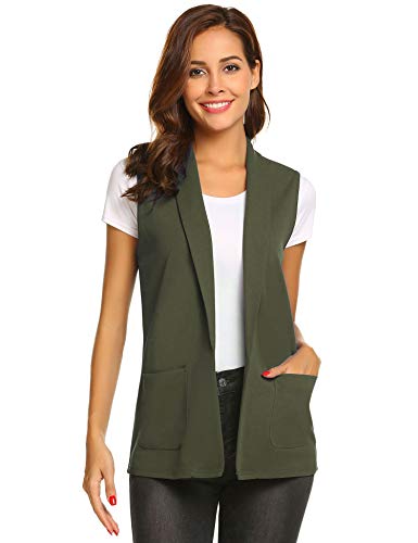Dealwell Women's Sleeveless Vest Casual Open Front Cardigan Blazer with Pockets (Green, XL)