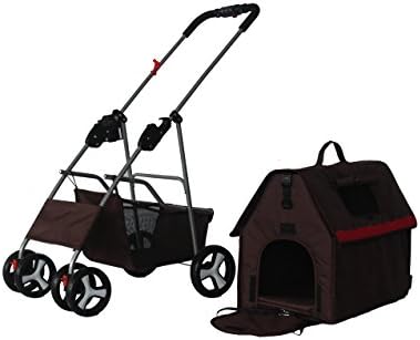 Pet trolley NAUY- 4-wheels Foldable Dog Cart Cat Car Daily Necessities Dog Cottage Teddy House 4 Seasons Universal(L65*W47*H100cm) (Color : Coffee Color)