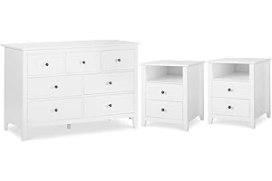 Vikiullf Dresser and Nightstands Sets - 3 Pieces Modern Bedroom Set, White Wooden 7 Drawer Dresser and 2 Drawer Nightstands, Modern Bedroom Furniture Set