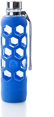 GoGlass Terra Borosilicate Glass Water Bottle With Silicone Sleeve 24oz, No Plastic, Modern Large Drinking Reusable Travel Bottles (Ocean Blue)