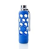 GoGlass Terra Borosilicate Glass Water Bottle With Silicone Sleeve 24oz, No Plastic, Modern Large Drinking Reusable Travel Bottles (Ocean Blue)