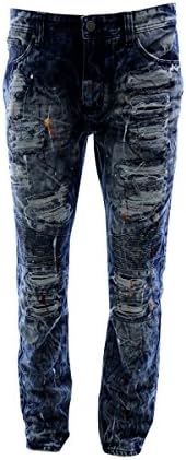 Reset Denim - Men's Rips Motto Paint Splatter Jean - Dark Wash
