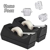 Desktop Tape Dispenser, 2-Pack, Non-Skid Base - with 3 Extra Tape Dispenser Replacement Core (Tape not Included), Perfect for Office, Home, School - Value Pack