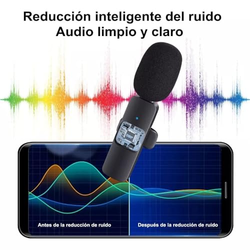 2 Pack Micrófono Inalámbrico,Microfono de Solapa para iPhone/iPad/Android/PC,Inalámbrico Lavalier Compatible Profesional con Reducción de Ruido Inteligente,Plug and Play,para Vlog Video,Youtube Tiktok