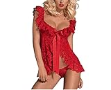ResportsNNT L-6XL Women Open Front Baby Doll Sexy Lingerie Set Plus Size Lace Nightwear for Anniversary,Holiday,Date,honeymoon,club,party etc (3xl, red)