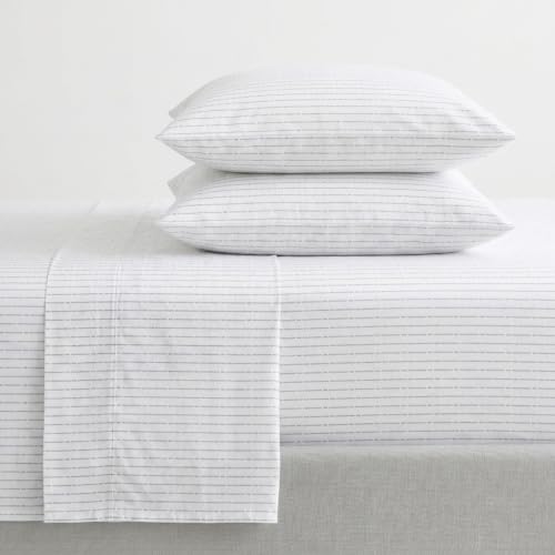 Nautica - Twin Bed Sheets, Cotton Percale Bedding Set with Matching Pillowcase, Crisp & Cool, Fully Elasticized, Dorm Essentials (Buoy Line Grey)