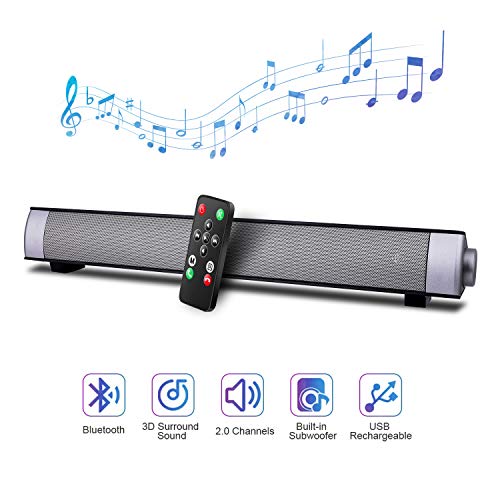 Bluetooth Sound Bar,TaoTens Wired and Wireless Connection 3D Surround Sound Speaker Bar Bluetooth Home Theater with 2.0 Channel Remote Control Dual Connection Methods for TV PC Smartphones Music Movie
