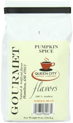 Queen City Pumpkin Spice Flavored Whole Bean Coffee, 8-Ounce Bags (Pack of 3)