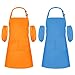 Syntus 2 Pack Child Apron Adjustable Kid Bib Aprons Water Resistant with 2 Pockets Kitchen Painting Aprons with 2 Pairs of Oversleeves for Art, DIY, Cooking