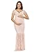 JustVH Women's Off Shoulder Short Sleeve V Neck Lace Maternity Gown Maxi Photography Dress Peach Pink