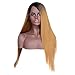 Brown Ombre Lace Front Wigs for Black Women Synthetic Hair Long Silk Straight Hair Wig Glueless Natural light Brown Lace Front Wig Heat Resistant Dark Roots Side Part 2 Tone Color Replacement Wig
