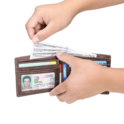 Mens Genuine Leather Bifold Wallet With 2 ID Window And RFID Blocking Natural Grain Blue on