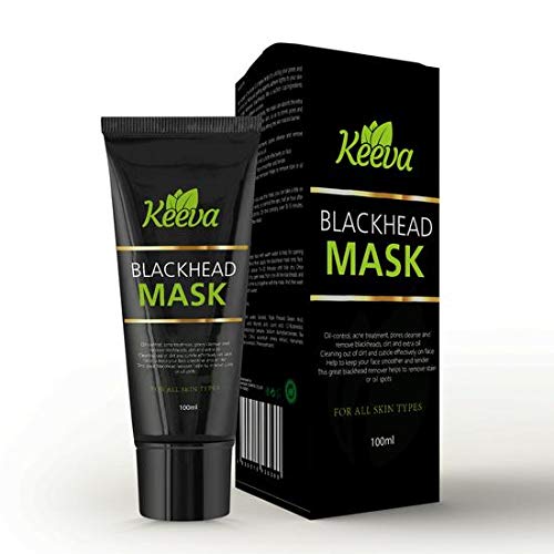 Keeva organics black head face mask with tea tree oil, removes blackheads, whiteheads, acne, and cleans pores, made with bamboo and charcoal, rejuvenates and brightens skin for smooth complexion