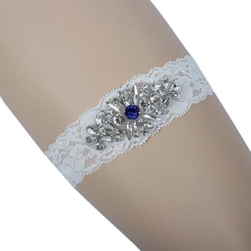 Prettybabyonline Women's Wedding Bridal Garter Set Belt Series Lace Crystal Rhinestone Blue Vintage Prom Gift XXXL (XXXL/27-30 inches, Blue)