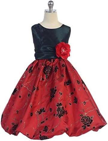 TGi Kids Embroidered Taffeta Holiday Dress (4, Hunter Green/Red)