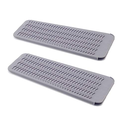 ZAXOP 2 Pack Heat Resistant Silicone Mat Pouch for Flat Iron, Curling Iron,Hair Straightener,Hair Curling Wands,Hot Hair Tools (GREY&GREY)