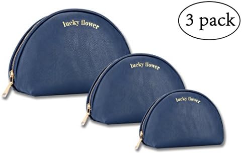 Cosmetic Bag Set of 3 Leather Multifunctional Portable Travel Makeup Bag lucky flower(Blue)