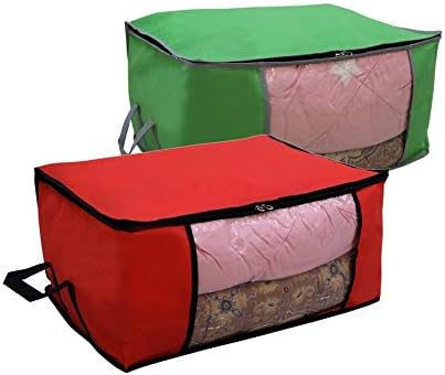 Marine Pearl 2 PieceJumbo Foldable Underbed Storage Bag Organizer for Clothes with Strong Handles & Enhanced Double Zipper, Breathable Fabric (Multi)