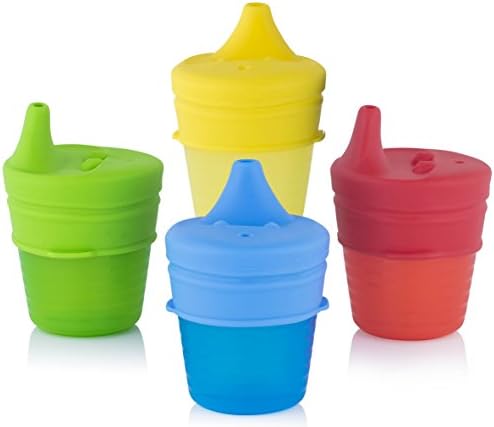 Silicone Sippy Cup Lids (4 Pack) | Baby Cup Lids, Make Any Cup A Spill Proof Sippy Cup, 100% BPA Free | Suitable For Toddlers and Babies (Red, Blue, Yellow, Green)