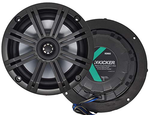 Pair of Kicker 41KM654CW 6.5" 2-Way Coaxial 4-Ohm Marine/Boat Speakers with 3/4 Inch Titanium Waterproof Tweeters - 95 Watts Peak/65 Watts RMS Each Speaker / 390 Watts Peak/130 Watts RMS Per Pair