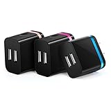 OKRAY iPhone Wall Charger 2A 5V Dual Port USB Wall Travel Plug Adapter Charger for iPhone, iPad, Samsung Galaxy, HTC, Nexus, Moto, Blackberry, Bluetooth & Power Bank (3 PCS, Blue Hot Pink Rose Gold)