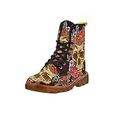 D-Story Shoes Skull and Flower Lace Up Martin Boots For Women