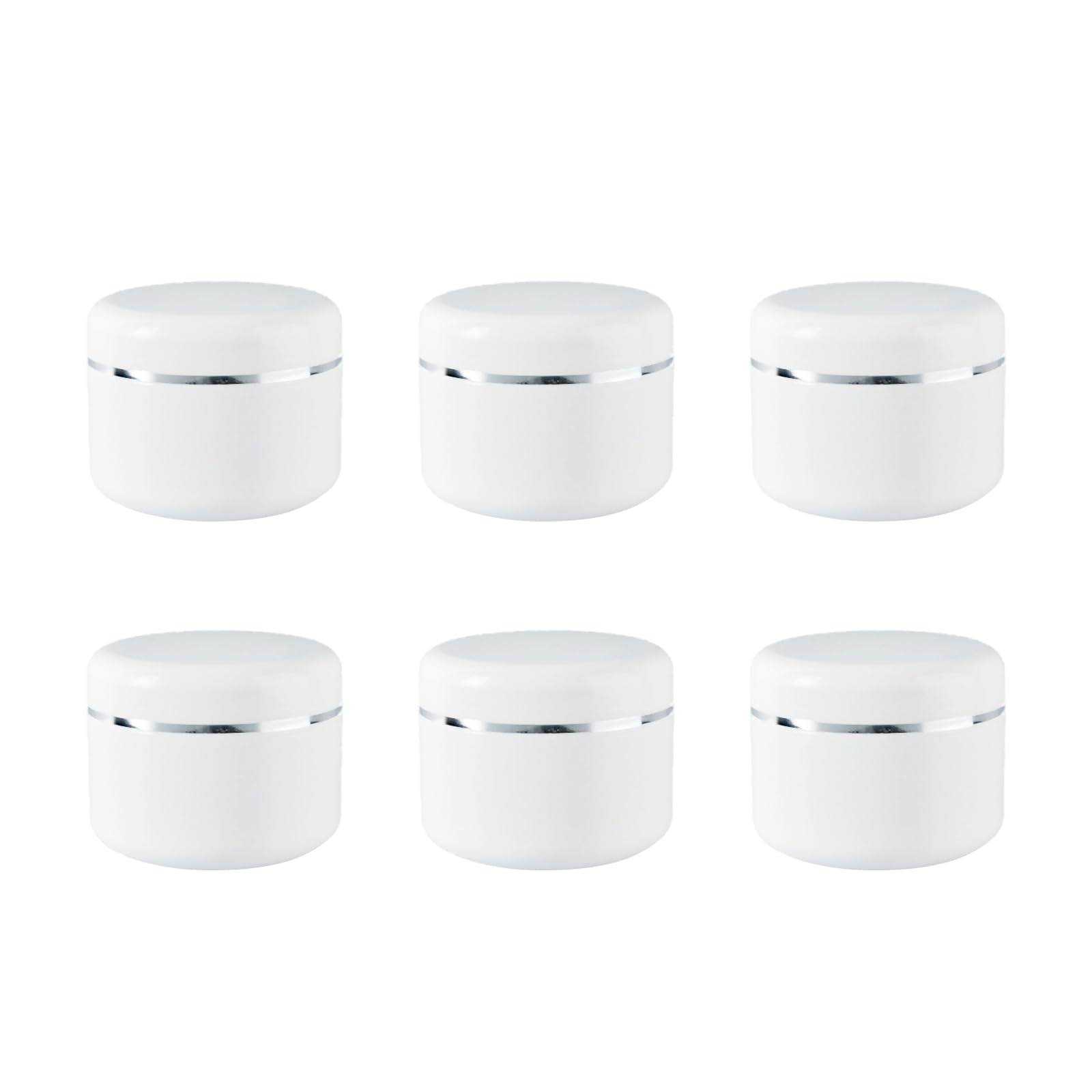 20ml White Silver Edge Empty Refillable Cosmetic Plastic Jars with Dome Lid Make Up Face Cream Lip Balm Lotion Storage Container Travel Case Bottle Pot Pack of 6 (20ml/0.67oz)
