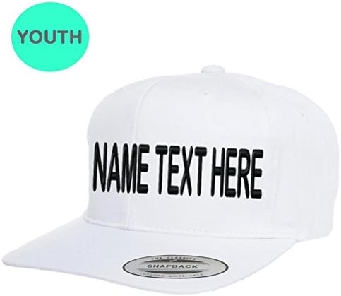 Caprobot iD Custom Embroidery Baseball Cap Persolized Name Text Team Yupoong Youth Junior Flat Brim Snapback Hat - White