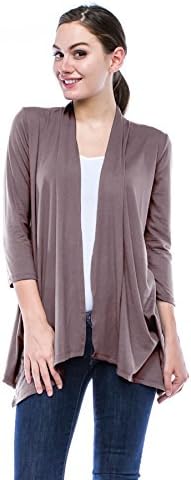 J Doe Style Womens Lightweight 3/4 Sleeve Open Front Cardigan, M, Taupe