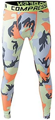 Welen Mens Sport Compression Leggings Base Layer Long Pants Camo Trousers, Green,  Medium