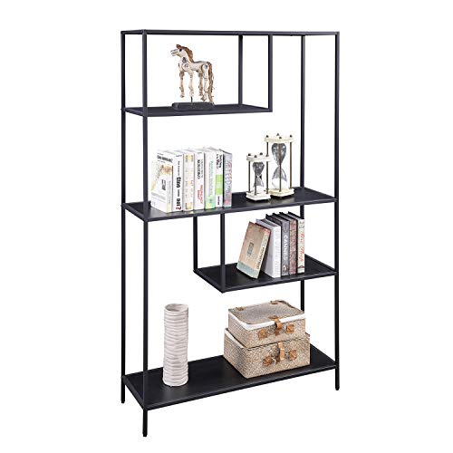 HOME BI Bookshelf Storage Organizer Shelves, Unit Metal Open Bookcase Shelf Standing for Office, Study Room, Living Room, Black, 3-Tier