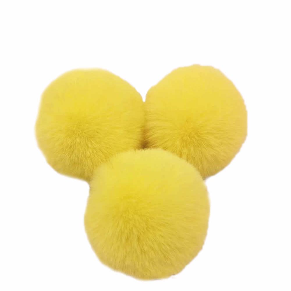 Pack of 10 6 cm Pompoms Faux Fur Rabbit Fur Bobble, Faux Fur Pom Pom Ball Plush Balls for DIY Craft Hats Pendant Decoration Women Girls Bag Pendant Keychain Yellow