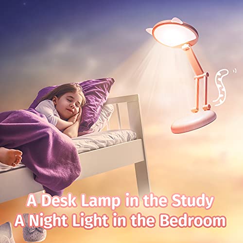 Cute Desk Lamp for Kids, LED Desk Lamp USB Charging & Stepless Dimming, Small Desk Lamp +Portable Foldable Rechargeable, LED Desk Lamps for Home Office, Kids Desk Lamp Touch Control, Pink Desk Lamp