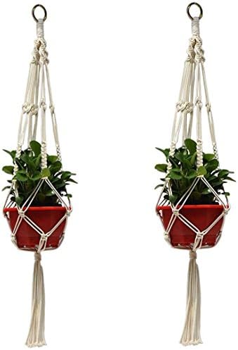 Creative Cotton Rope Hanging Planter With 4 Legs 41Inch For Home Decor Indoor Outdoor Plant Hanger Suitable for Balcony Patio Deck Ceiling Plant Holder (Set Of 2)