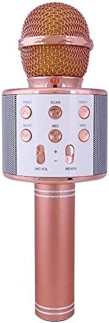 Karaoke Microphone Handheld Bluetooth Speaker for Apple iphone Android PC and Smartpnone Karaoke Machine for Home KTV Outdoor Part Muise Playing Singing WS-858 (Rose Golden)