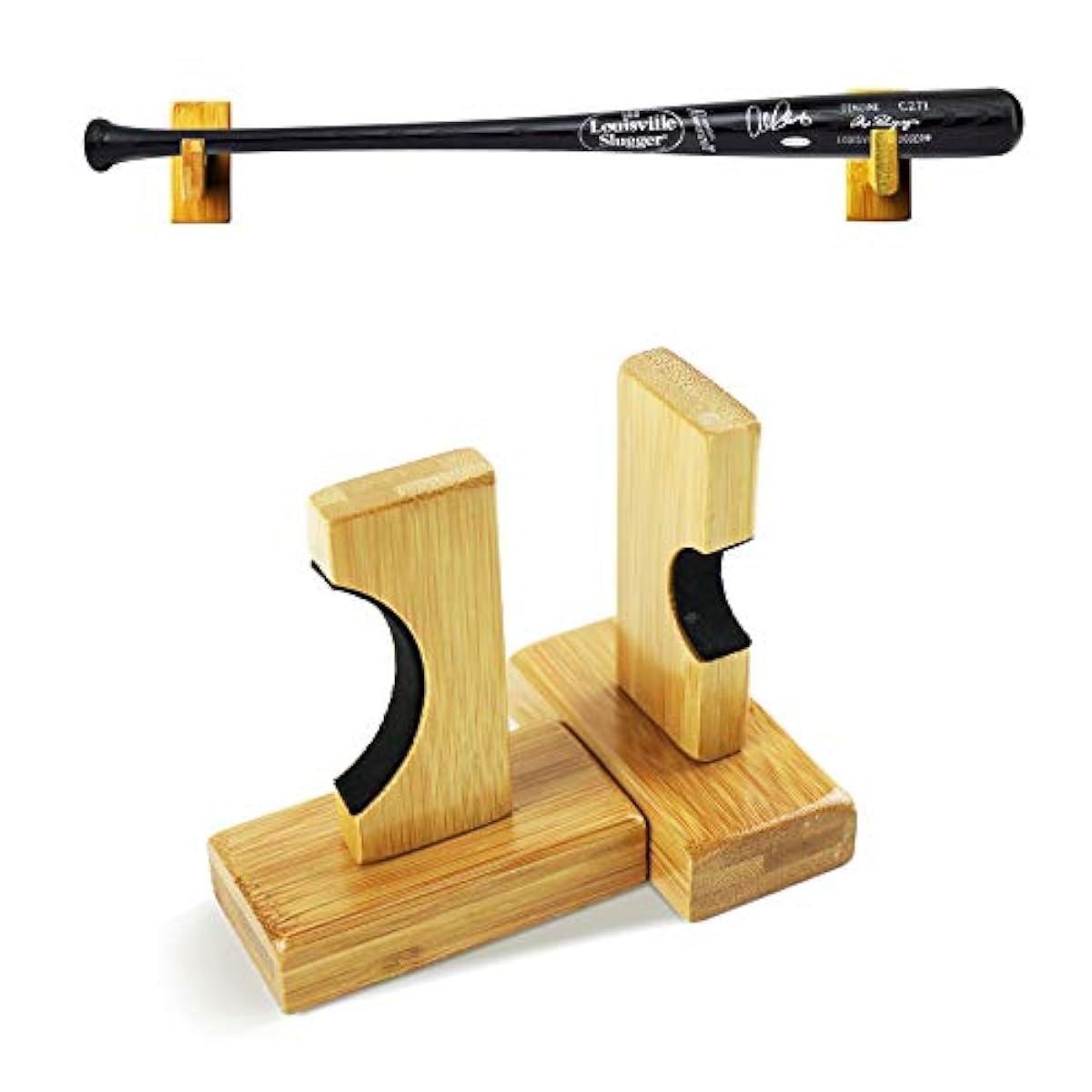 Baseball Bat Wall Mount for Horizontal Display, Handmade Solid Bamboo