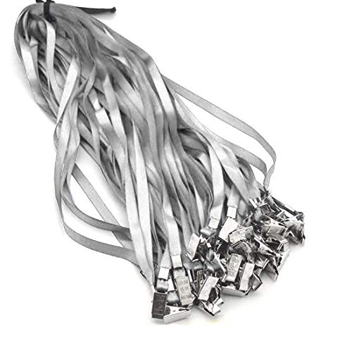 Bird Fiy Gray Lanyards 100 Pack 34" Premium Lanyard Bulldog Clips Bulk Nylon Flat Lanyard with Badge Clip (Gray, 100 Pack)
