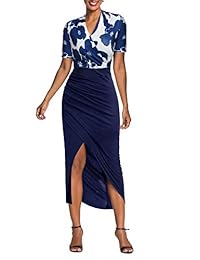 REPHYLLIS vestido maxi de manga corta con cuello en V sexy, para trabajo, casual, floral para mujer