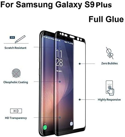 Mobilive Nano Technology Scratch Resistant, Full Screen Edge to Edge 3D Curved. 9H Hardness, HD Clear Full Glue Tempered Glass for Samsung Galaxy S9 Plus - Black